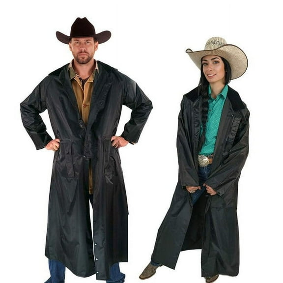 Southwestern Equine American Cowboy Saddle Slicker Rain Coat Duster – 100% Waterproof Full Length Unisex (Black, XX-Large)