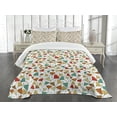 thumbnail image 3 of Ambesonne Leaves Quilted Bedspread Set 3 Pcs, Sketch Art Ginkgo Biloba, King Size, Multicolor, 3 of 5