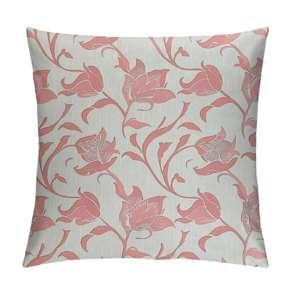 Shiartex  Dusty Rose Throw Pillow Cushion Cover, Pink Tulip Flower Silhouettes Pattern Abstract Stems Buds Flora Girls Print, Decorative Square Accent Pillow Case,  White Coral