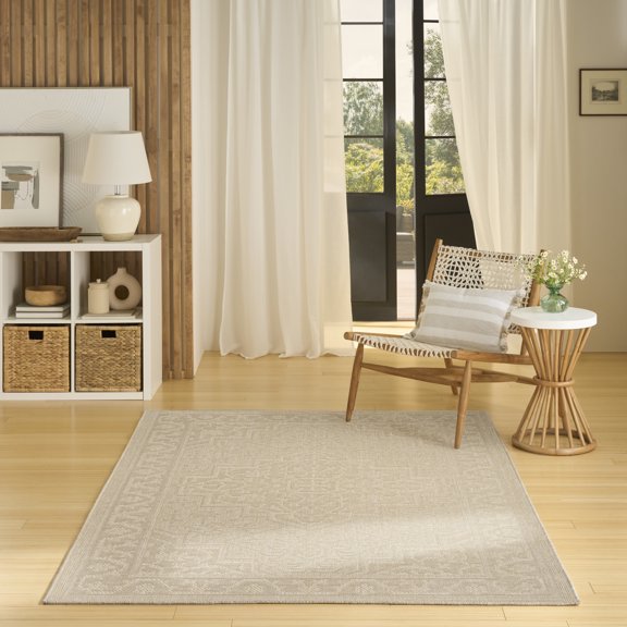 Nourison Tulum 5'3" x 7' Cream Outdoor Rug