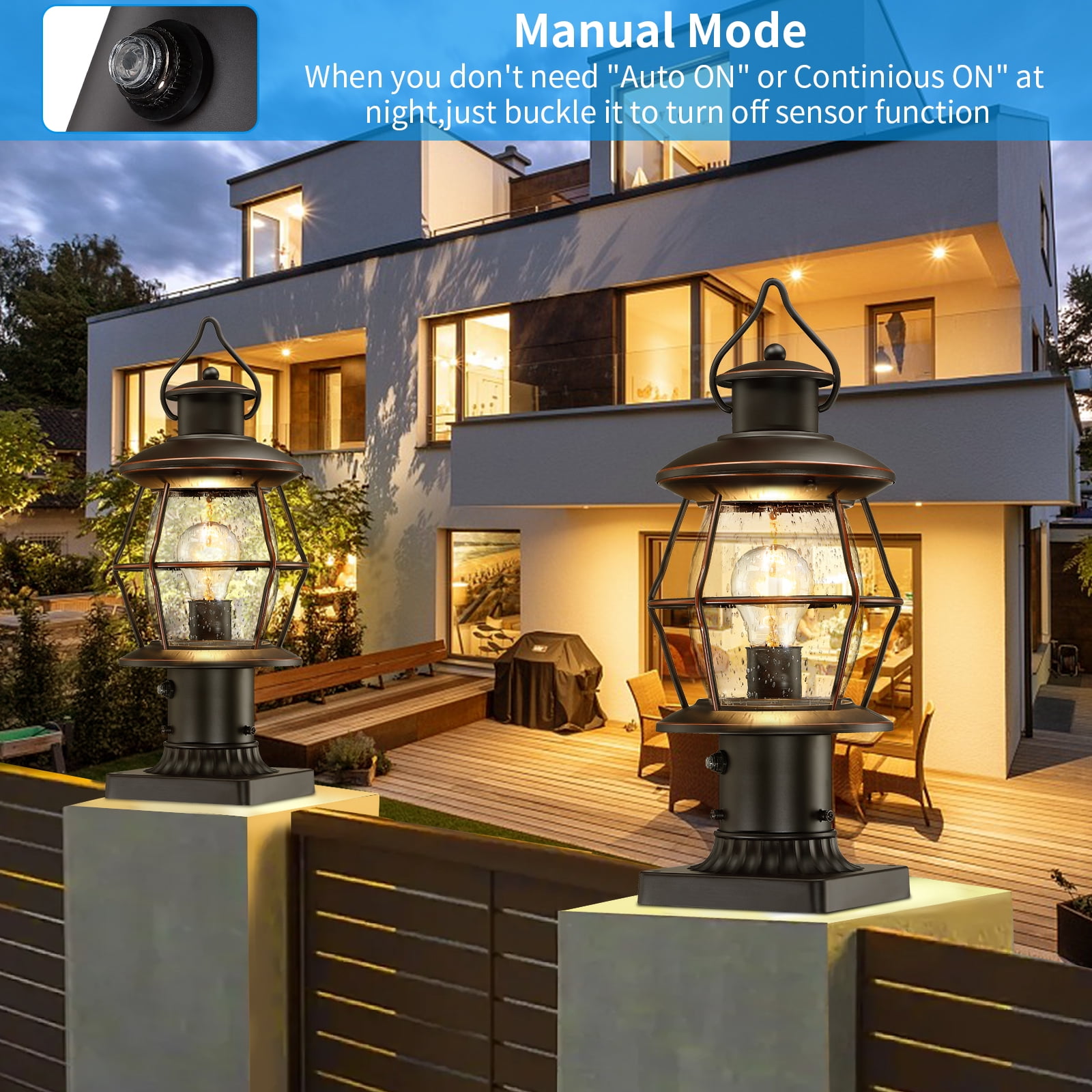 Dusk to Dawn Outdoor Post Lights with Pier Mount Base,16.8“ Waterproof Lamp Post Light Fixture Hardwired 120V,Oil Rubbed Bronze Post Lighting for Driveway, Yard, Pathway, Garden, Patio