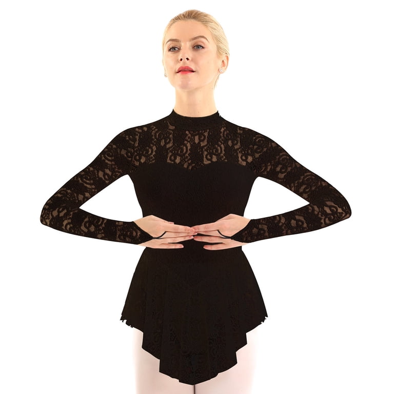 chinese dress ladies Figure Skating Dress Women's Girls' Ice Patchwork Mesh Spandex Lace High Elasticity Long Sleeve Ice Skating Dress, Child 8 / Blue main image 1