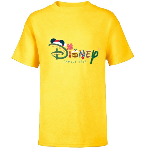 Disney Festive Fill Logo Christmas Holiday Family Trip - Short Sleeve T-Shirt for Kids - Customized-Yellow