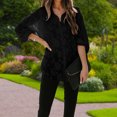 thumbnail image 2 of Cárdigan con botones de manga larga de color sólido hueco de malla suelta informal para mujer Pompotops  FGAJ6291, 2 of 9