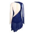 thumbnail image 4 of iixpin Women's Shiny Rhinestone Lyrical Dance Costumes Long Sleeve Asymmetrical Figure Ice Skating Dress Navy Blue L, 4 of 5