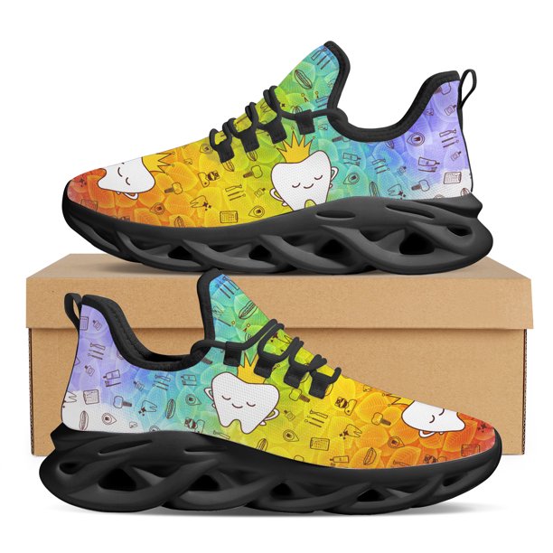 Zapatillas deportivas con estampado de diente de corona y degradado, cómodas y a la moda, con cordones, para enfermería, para exteriores, de tendencia urbana, transpirables y planas.