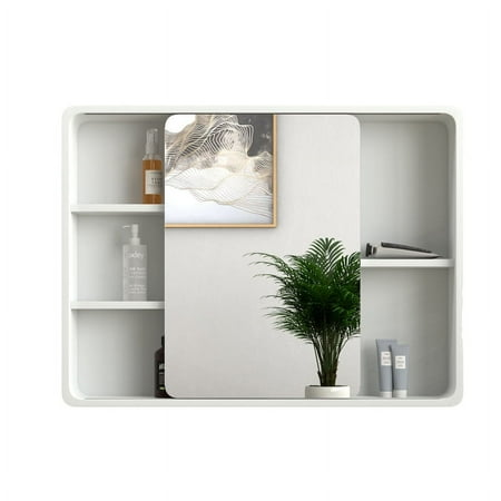 Baobao Wall Mount Bathroom PVC Medicine Cabinet with Sliding Mirror Door, White, 32 in x 24 in