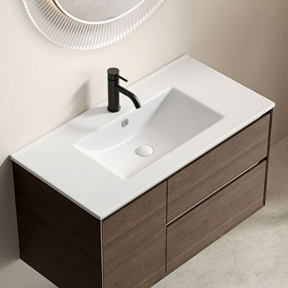 36 inch Bathroom Vessel Sink, Ceramic Bathroom Vanity Sink Top without Overflow, Convenient for Storing Personal Items, White