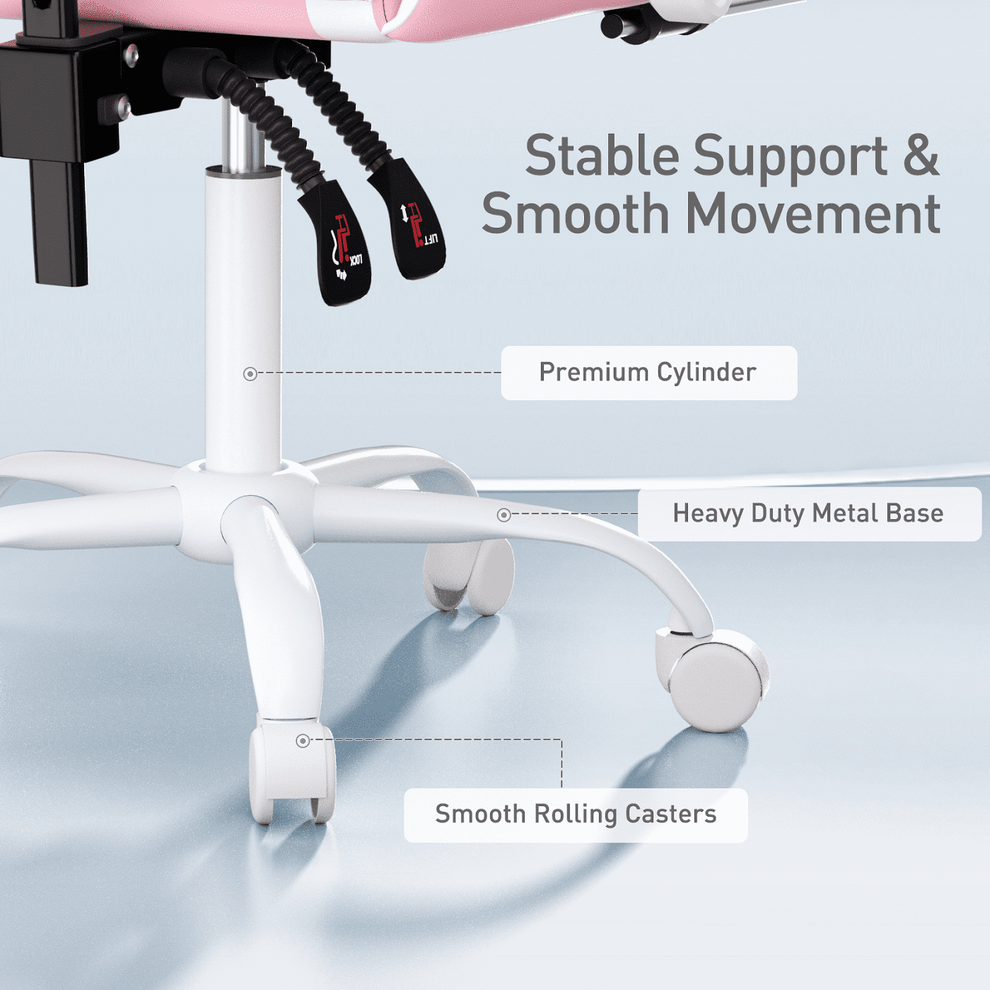 MoNiBloom Ergonomic Gaming Chair with Footrest, Adjustable Headrest and Lumbar Support for Office and Gaming, High-Back Racing Style Computer Desk Chair, Pink (Wide Seat)