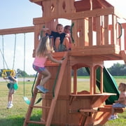 Backyard Discovery Woodland Cedar Wood Swing Set, Slide, Clubhouse, Rock Wall, Snack Bar