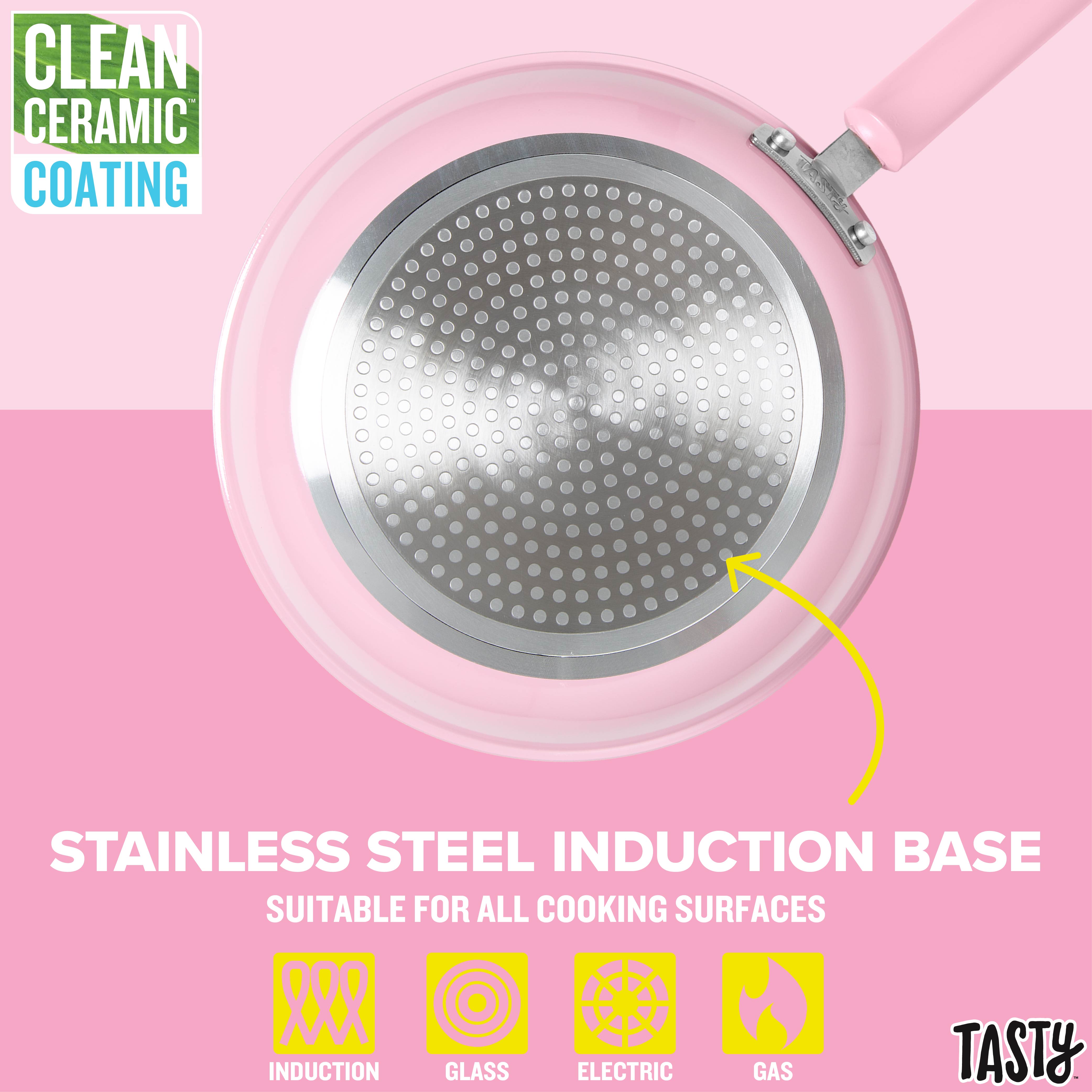 Tasty Clean Ceramic 16-Piece Non-Stick Cookware Set, Pink photo 7