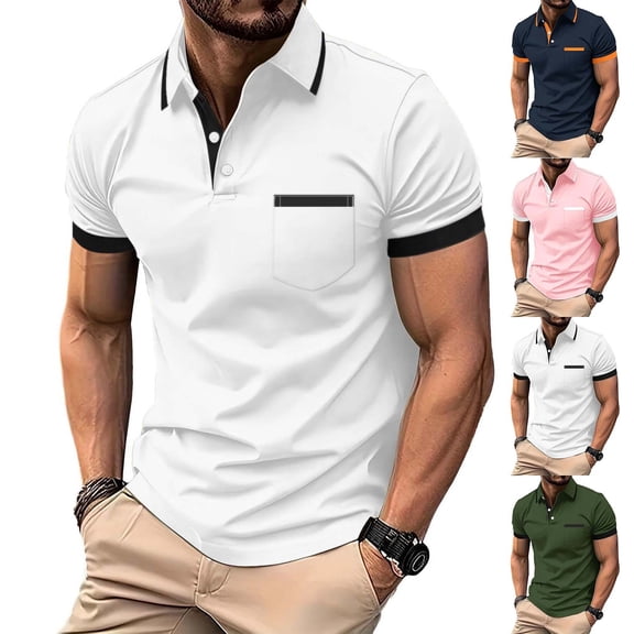 BVOFAR Short Sleeve Golf Shirts for Men Big and Tall Moisture Wicking Polos Shirt with Pockets Business Casual Collared T-Shirt White S