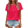thumbnail image 1 of Wensltd Women Pullover Tops Solid Color Button Round Neck Plus Size Short Sleeve Blouses Soft Comfortable Red, 1 of 5