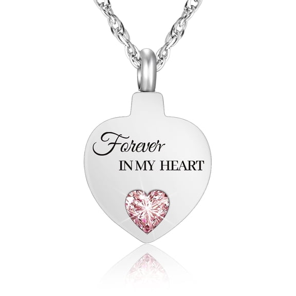 XIUDA Crystal Cremation Urn Necklace for Ashes Keepsake Birthstone Cremation Jewelry Heart Ashes Necklace for Women Stainless Steel Memorial Pendant - Forever In My Heart