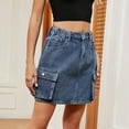 thumbnail image 7 of Jean Skirts for Women Elastic Waist Mini Cargo Skirt Summer Casual Button Denim Skirts with Pockets, 7 of 7