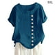 thumbnail image 1 of Blusa Camisa de manga corta suelta de lino Cuello redondo Mujer Top de verano, Azul, 5XL Kearding AP001856-24, 1 of 5