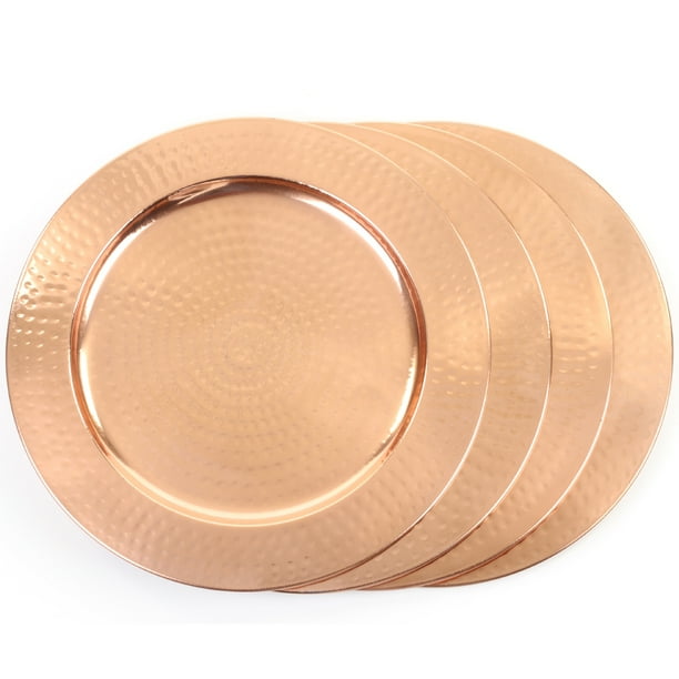 Koyal Wholesale 4Pack Hammered Copper Charger Plates, Shiny Copper
