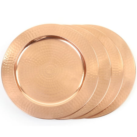 Copper Charger Plate Koyal Wholesale 4-Pack Hammered Copper Charger Plates, Shiny Copper Charger Plates, Wedding Plates ()