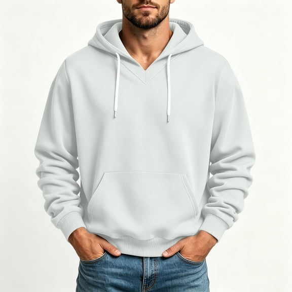 Yutgune Men's Basic Pullover Hoodie, Plain Solid Long Sleeve Hooded Sweatshirt for Casual Everyday Wear