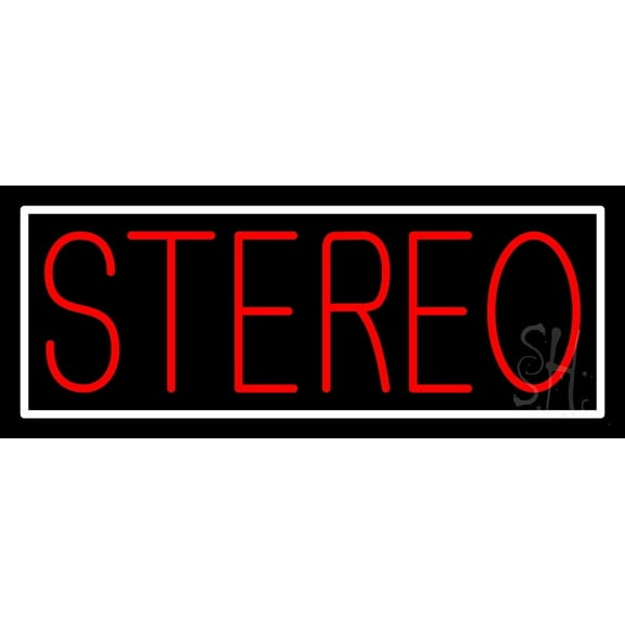 Red Stereo Block White Border LED Neon Sign 10" Tall x 24" Wide - inches Black Square Cut Acrylic Backing, with Dimmer - Premium built indoor Sign for Studio, Club, Décor, Event, Storefront.