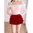 thumbnail image 3 of Women Y2K Lace Multi-Layered Bloomers, Ruffle Shorts, Short Pumpkin Pants, Elastic Waist Sweet Pettipants Wine Red L, 3 of 7