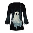 thumbnail image 5 of Jsaierl Women's Halloween Shirts Cute Pumpkin Ghost Graphic Tees Loose Fit V Neck T-shirt 3/4 Sleeve Dressy Casual Blouse Tops Halloween Party Supplies, 5 of 5