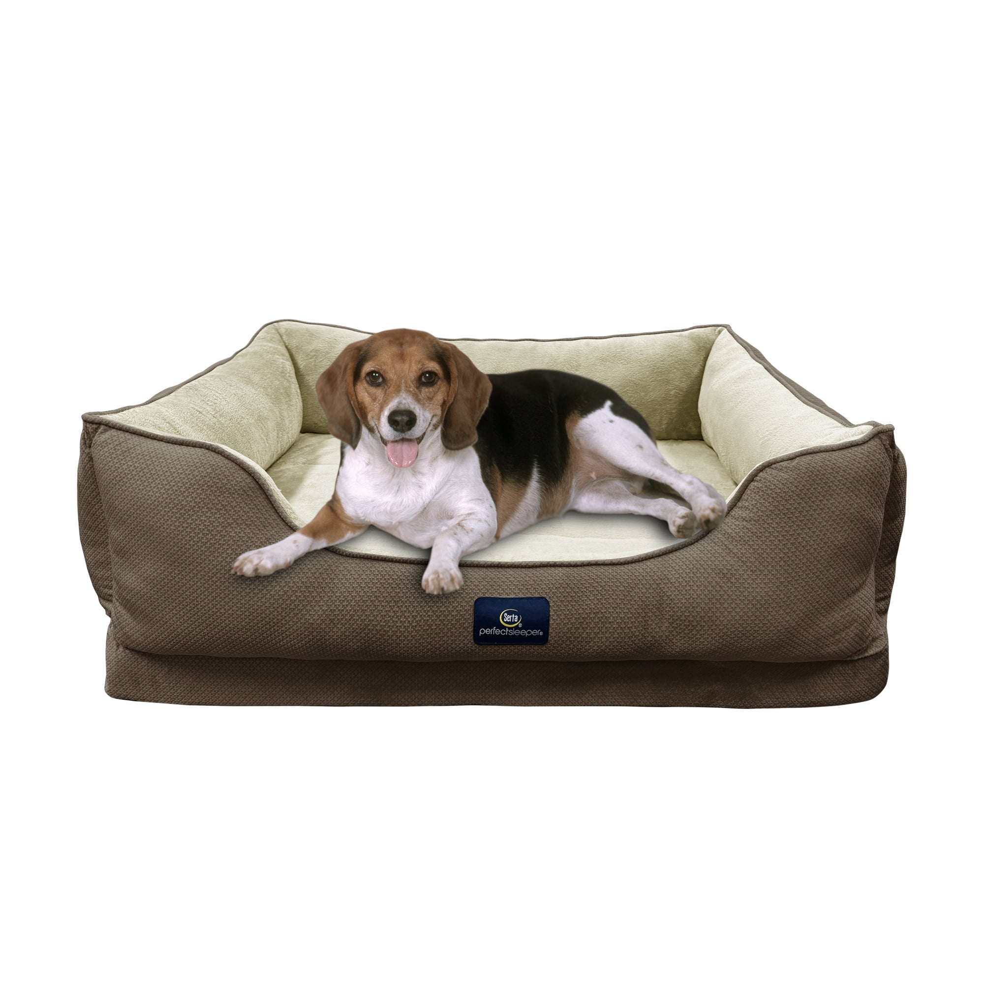 Serta Cuddler Bolster Cat & Dog Bed, Mocha, Large