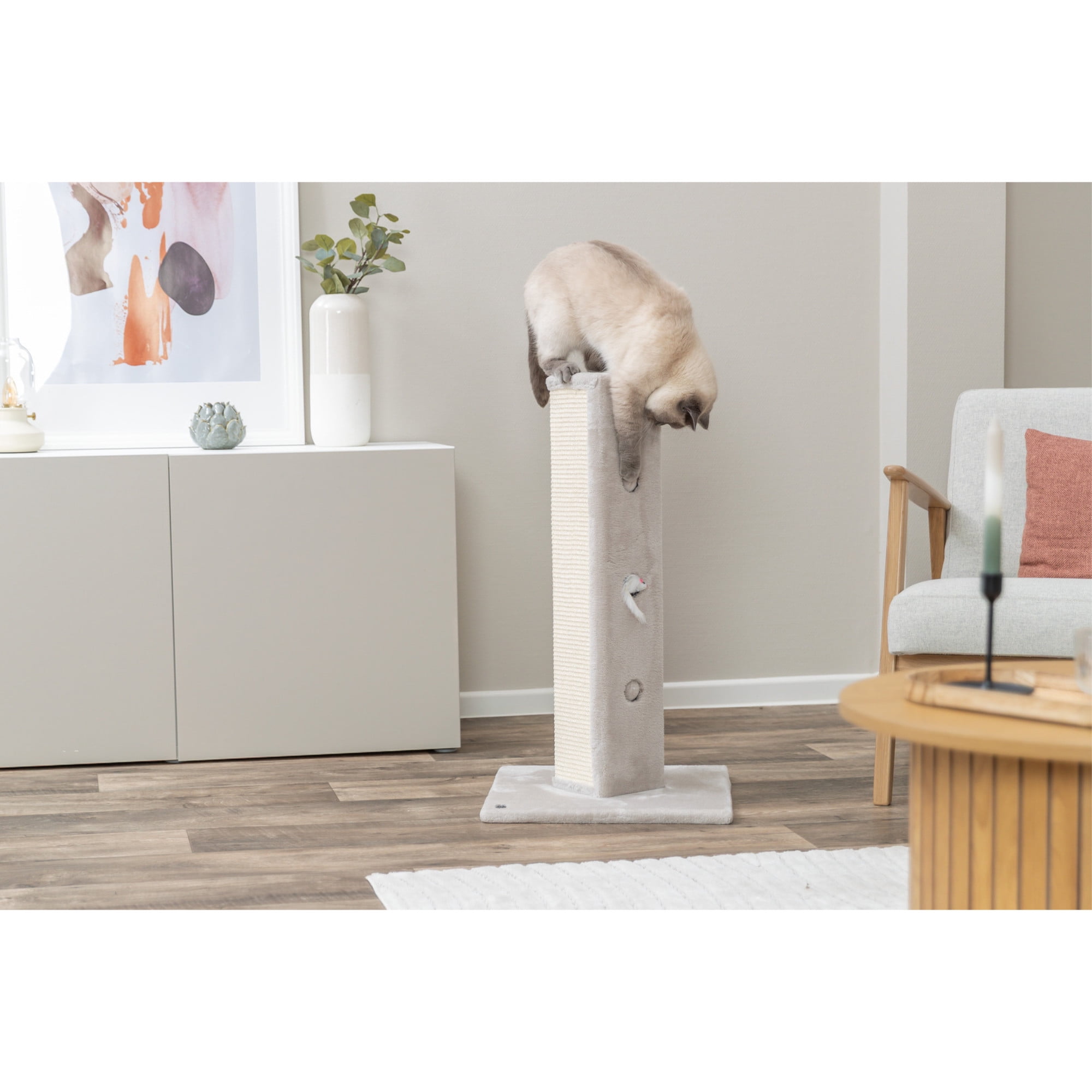 TRIXIE Soria Plush & Sisal 31.5" Square Scratching Posts, Cat Toys for Hunting, Greige