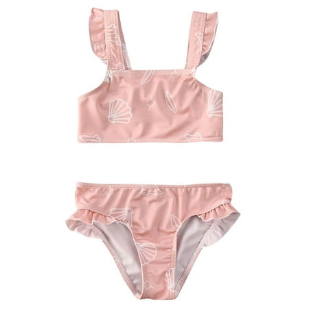 

CenturyX Newborn Baby Girls Swimsuit Set Flying Sleeve Graphic Print Bikini Tops+Bottoms Swimwear Suit Pink 6-12 Months
