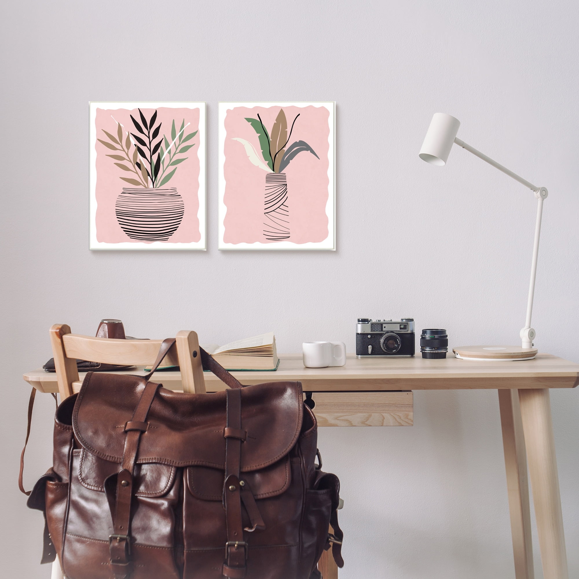 Daniela Santiago Eccentricic Tropical Fern Leaves Abstract Plant Vase 10" x 15" Framed Painting Art Prints, by Stupell Home Décor Set of 2