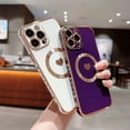 thumbnail image 4 of Compatible with iPhone 14 Pro Max Magnetic Case for Women Girls,Light Luxury Cute Love Heart MagSafe Plating Electroplated Bling Case Raised Full Camera Lens Protection Phone Case-Deep Purple, 4 of 6