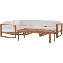 Lounge Sectional Sofa Chair Table Set, Wood, Brown Natural White, Modern Contemporary Urban Design, Outdoor Patio Balcony Cafe Bistro Garden Furniture Hotel Hospitality