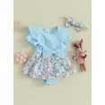 thumbnail image 3 of CIYCuIT Baby Girls Easter Romper Dress Ruffles Ribbed Short Sleeve Cute Print Hem Jumpsuit with Bow Headband 3M 6M 9M 12M 18M Newborn Infant Summer A-line Bodysuit Dress, 3 of 9