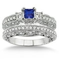 thumbnail image 2 of 2 Carat Sapphire and Diamond Antique Milgrain Trilogy Bridal set on 10k White Gold, 2 of 2