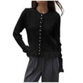 thumbnail image 5 of Liuinsasek Knit Cardigan for Women Solid Color Long-Sleeve Crew-Neck Button-Up Ruffled Knit Cardigan Casual Cute Sweaters Fall Winter Outfits, 5 of 7
