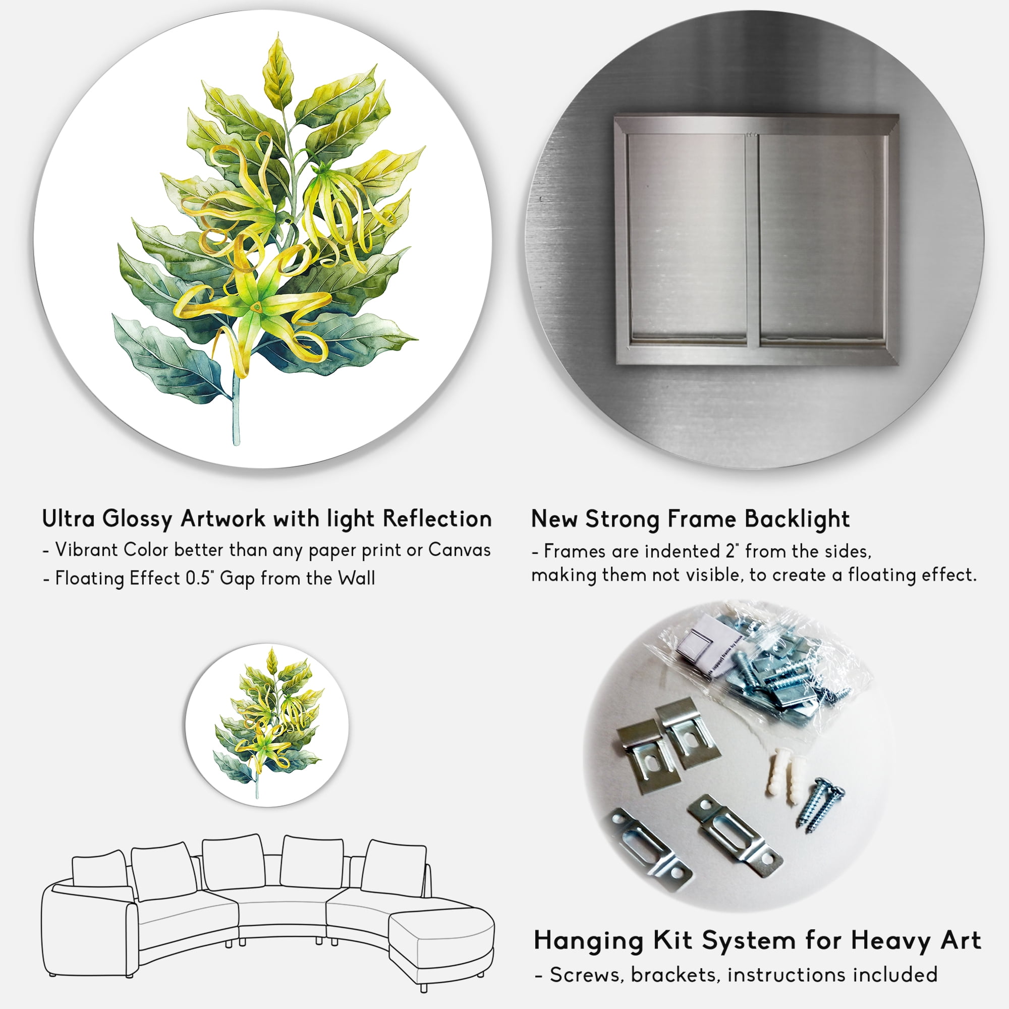 Designart 'Ylang Ylang Flower On White' Traditional Circle Metal Wall Art 23x23 - Disc of 23