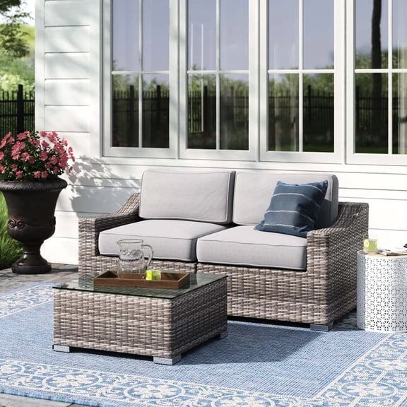 2-Person Loveseat and Table Set | Suitable for Patio, Porch or Balcony | Made of HDPE Wicker on Aluminum Frame | Ensures Long-Lasting Outdoor Use