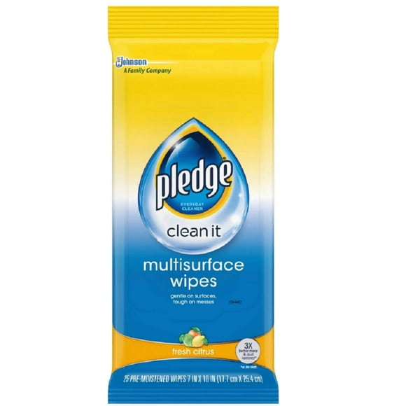 Pledge Multisurface Wipes, Fresh Citrus. 25 Wipes Per Pack (5 Pack)