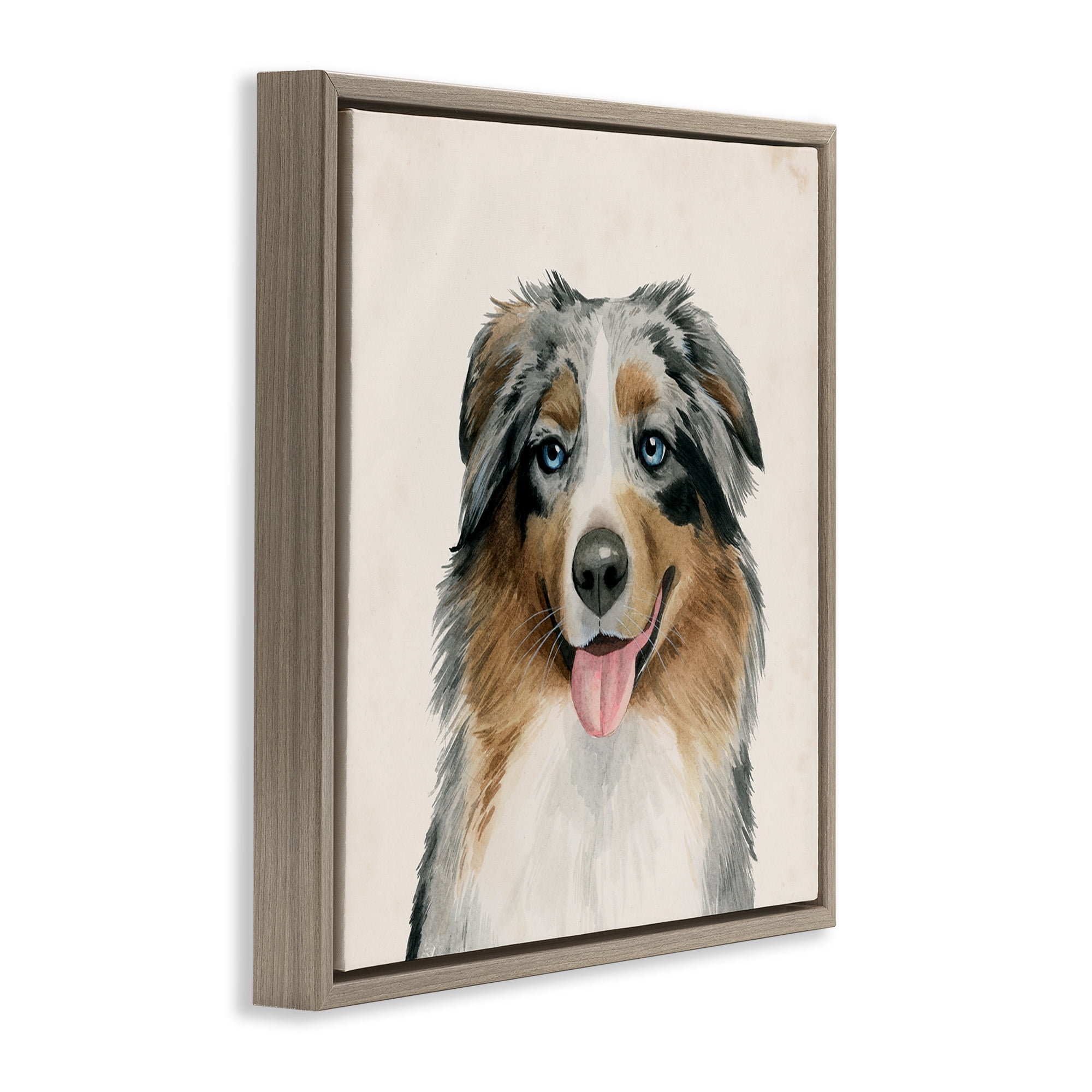 Stupell Industries Charming Australian Shepard Dog Animals & Insects Painting Brown Floater Framed Canvas Art Print Wall Art, 25 x 25
