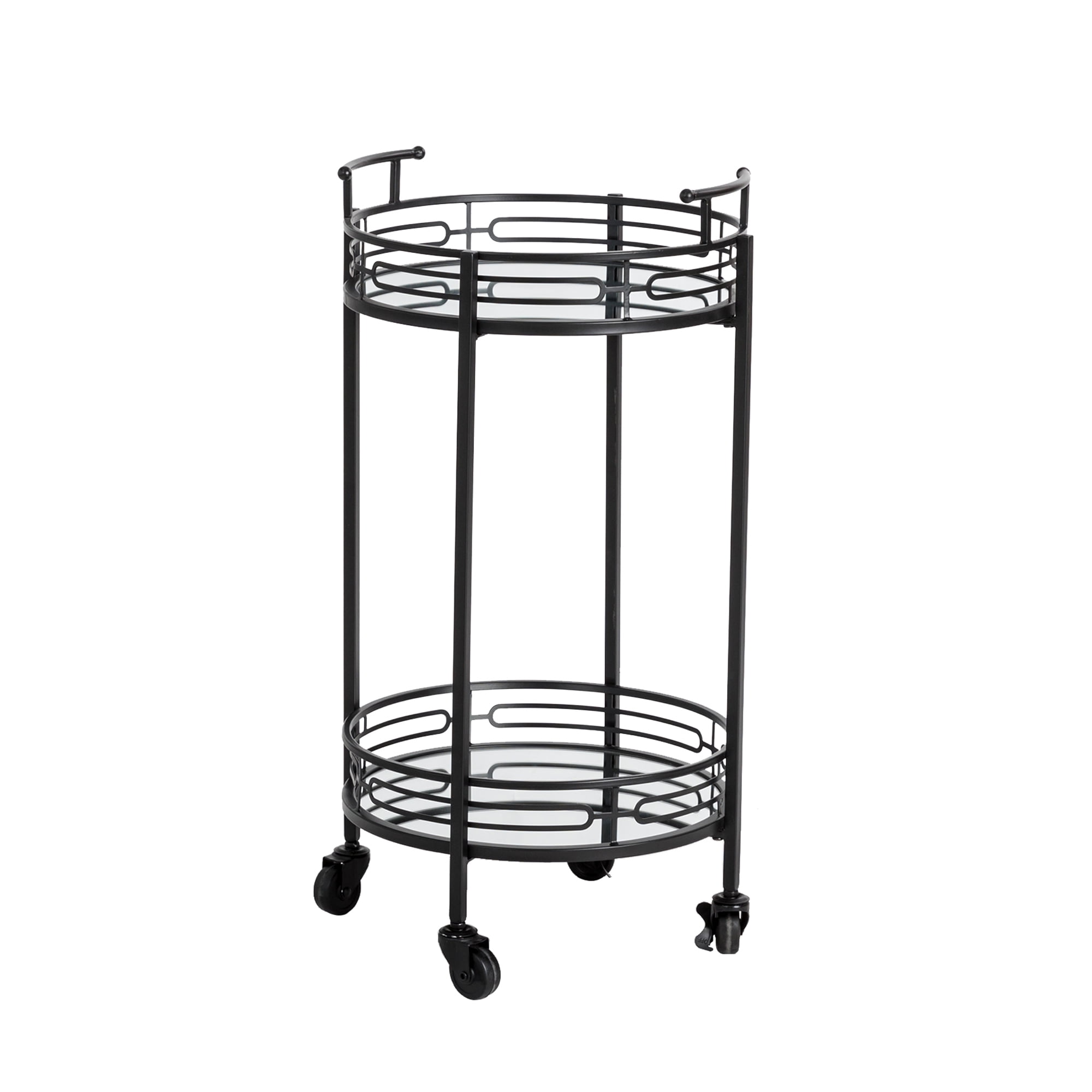 Glitzhome Metal Bar Carts with 4 Wheels 2Tier Mirrored Glass Top Tray Serving Cart Equipped