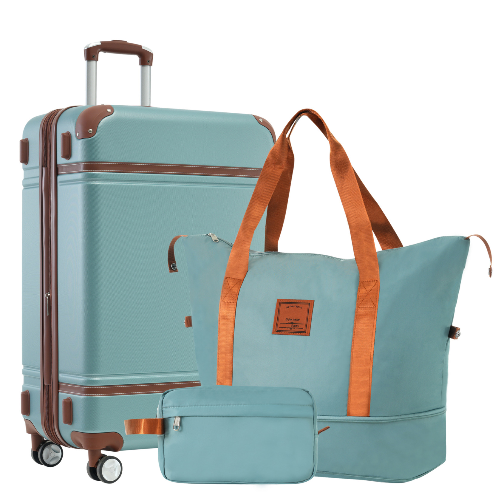 Hardshell Luggage Sets 3 Piece with Telescopic Handle, 24" Lightweight Suitcase with Double Spinner Wheels and Lock, Vintage Luggage for Travel, Green