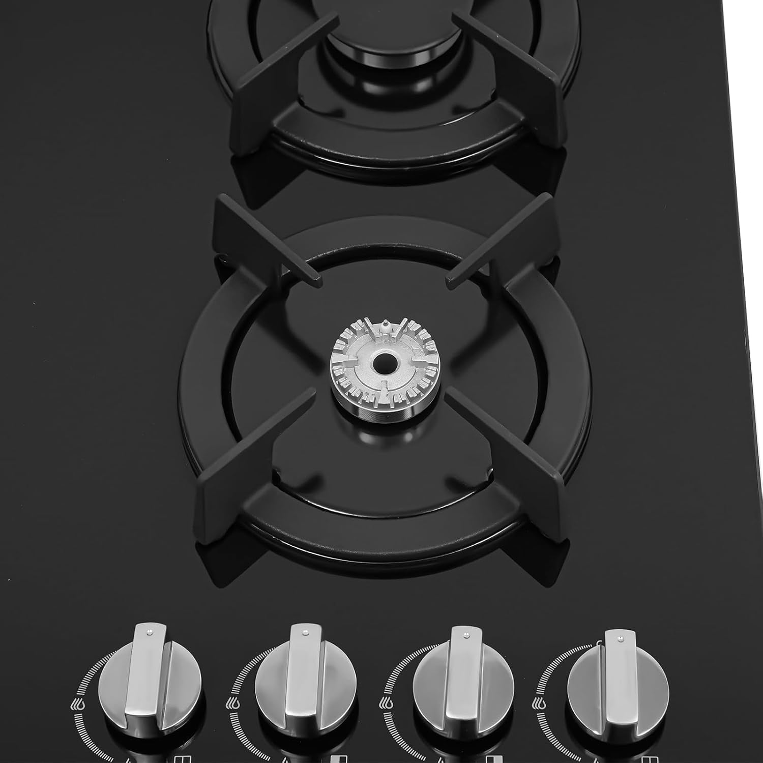 Miumaeov 23Inch 4 Burner Built-In Lpg Gas Stovetop,Drop-In Gas Hob with Independent Control Knobs&Backfire Protection,Black Tempered GlassGas Cooktop