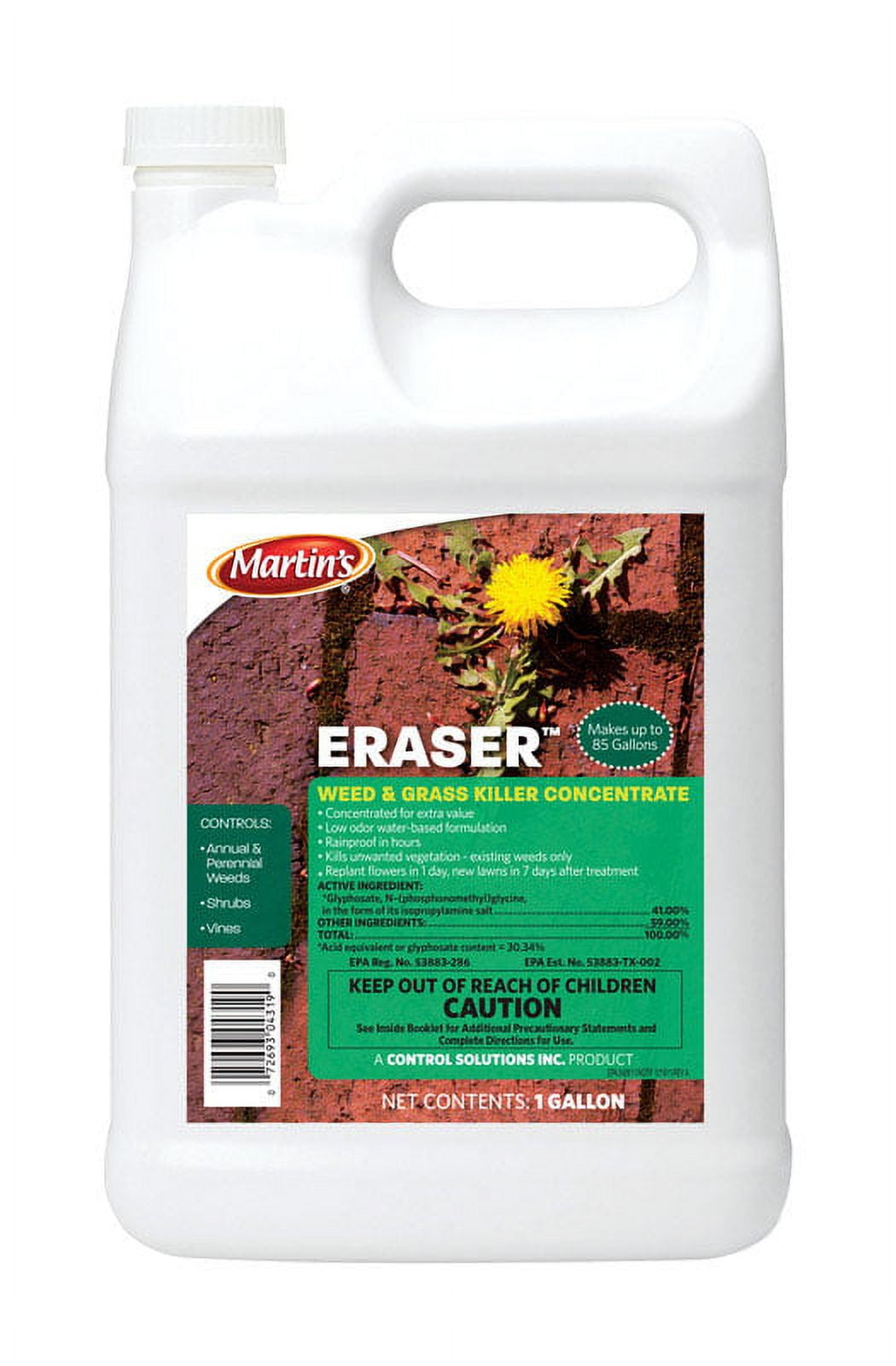 Martin's Eraser Weed & Grass Killer Concentrate - Kills Weeds and Unwanted Vegetation - 1 gallon Jug by Control Solutions
