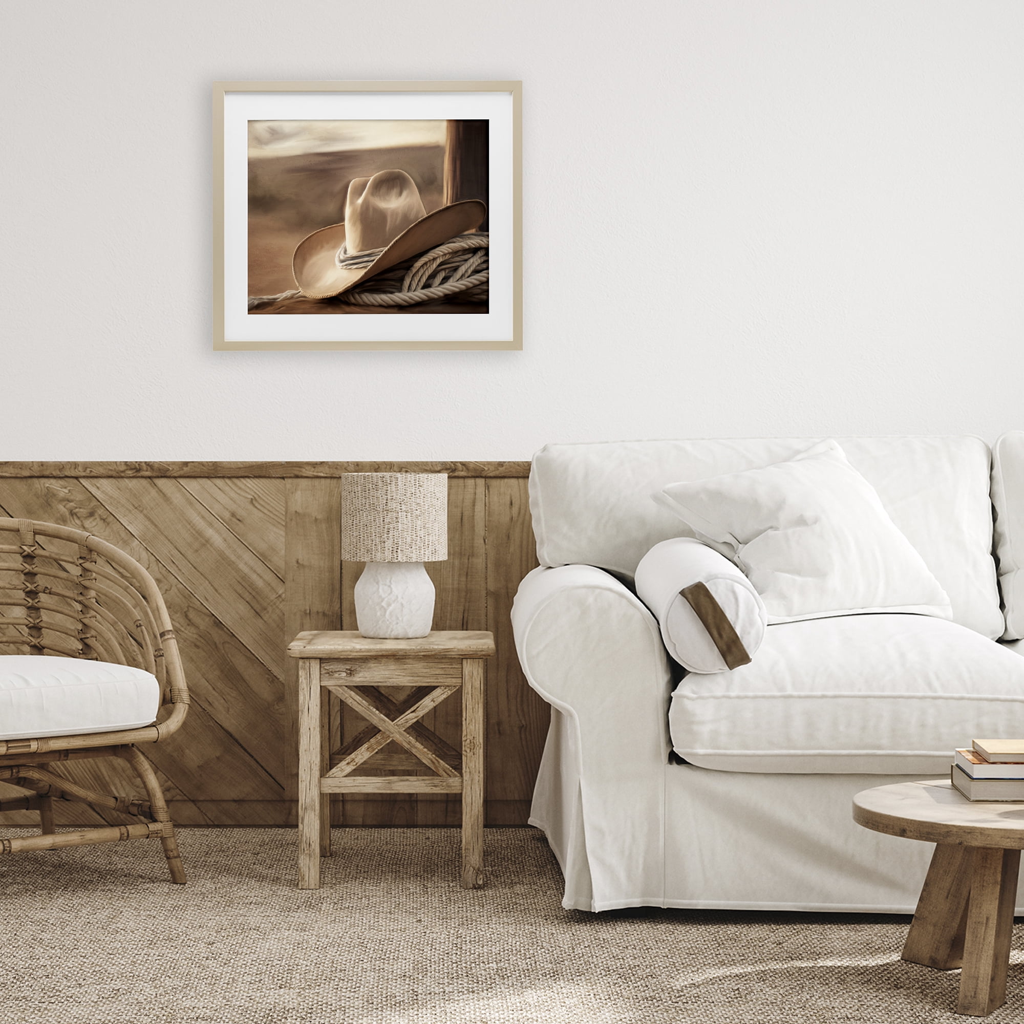 Stupell Industries White Cowboy Hat Birch Framed Print Under Glass, design by Kim Allen