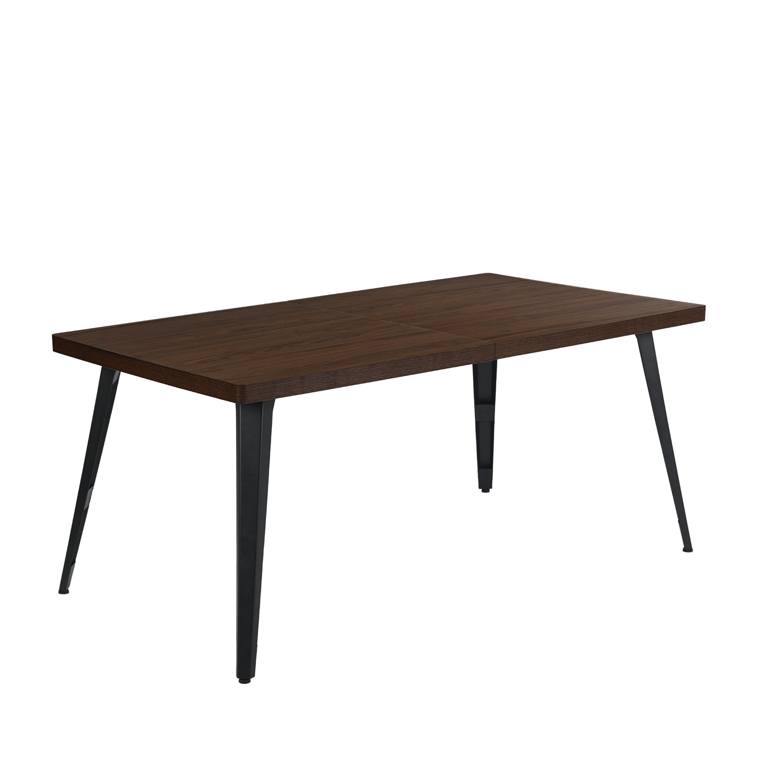 Dining Table for 6, Brown Wood Grain Tabletop Matte Flat Iron Legs, Minimalist Rectangular Table for Dining Room Living Room Office Workstation