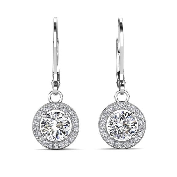 Cate & Chloe Juliana 18k White Gold Plated Halo Drop Earrings with Simulated Diamond for Women