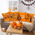 thumbnail image 3 of Set of 4 Happy Halloween Throw Pillow Covers Pumpkin Trick or Treat Witch Castle Ghost Bat Spider Tree Pillow Cases Cushion Cover 18x18 Inch Cotton Linen Halloween Home Decor Pillowcase Orange, 3 of 5