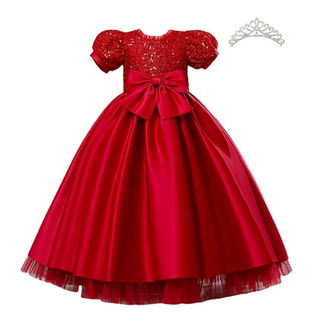 Fille princesse élégante robe fille cérémonie longue robe de bal fête de  mariage Pageant arc fleur fille robe rouge rose robe de soirée 3-12 