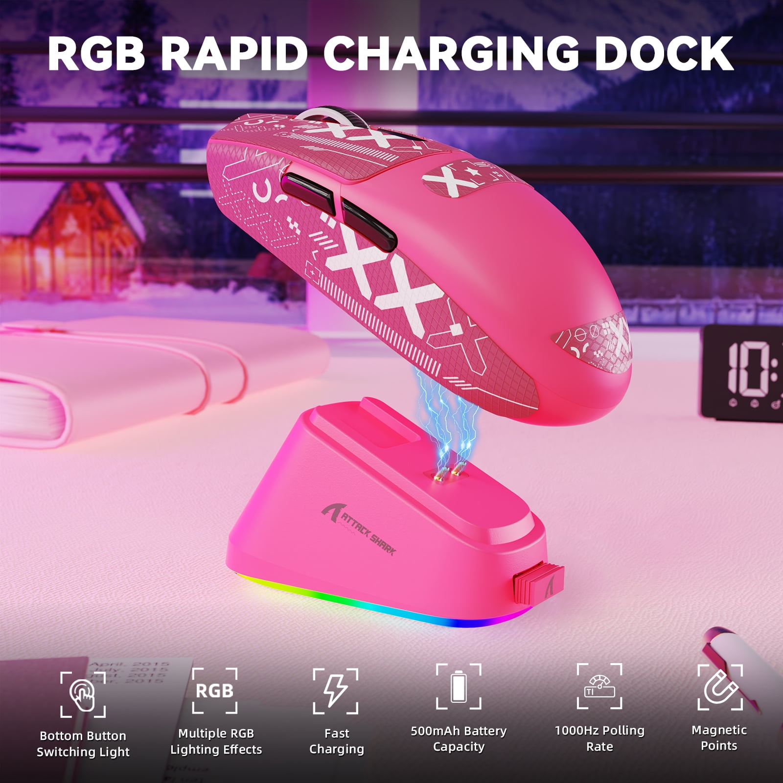 ATTACK SHARK G3PRO Gaming Mouse with Magnetic Charging Dock, PixArt PAW3311 Gaming Sensor, BT/2.4G Wireless/Wired Gaming Mouse with Grip Tape, 25000 DPI, Gamer Mice for Win11/Xbox/PS/Mac (Berry Red)