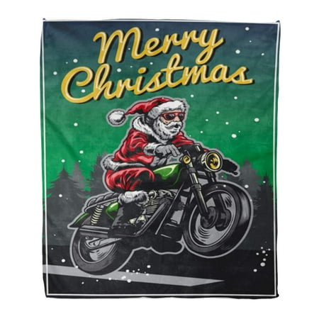 SIDONKU Flannel Throw Blanket Racer Beard Santa Claus Riding Motorcycle in Christmas Cafe Soft for Bed Sofa and Couch 50x60